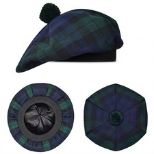 Tam o Shanter Scottish Bonnet Tartan Hat P.V Tartan Wool Blend with Pompom