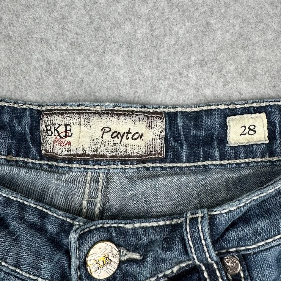 Pantalones Cortos BKE Payton Puntada Gruesa Tiro Bajo Talla 28 Bigote Bordado Bolsillo Buck Foto 2 de 4