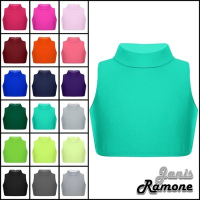 Girls Sleeveless Crop Top Turtle Neck Kids Plain Stretchy