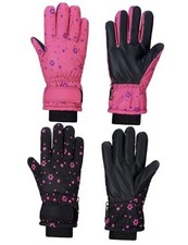 2 Pairs Kids Waterproof Winter Snow Gloves Ski 6-10 Years Rose Red, Black