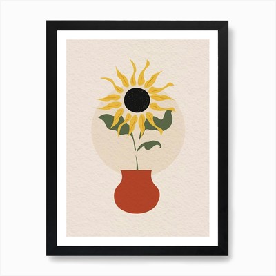 Vintage Minimal Art Sonnenblume im gerahmten Wandbild Poster Leinwanddruck Bild
