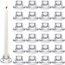 24 PCS Glass Taper Candle Holders Bulk Candlestick Holders Clear Short Tapere...