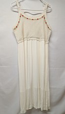Lauren Conrad Cream Knit Embroidered Gauzy Adj. Straps Tank Maxi Dress READ