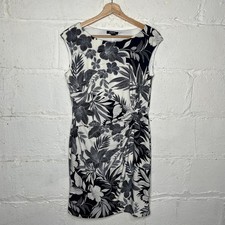 Chaps Women's Sleeveless Twist Knot Dress Petite Large Black White Floral Career