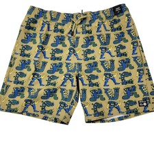 RVCA Artist Network Program Boardshorts Men s Medium Tan Graphic Swim Trunks 17