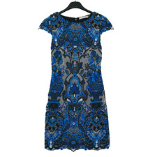 Alice + Olivia Women's 4 Mini Dress Blue Black Nakia Floral Lace Sheath CM5