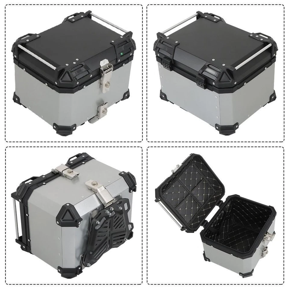 Motorcycle Luggage Waterproof Tail Box Top Case Scooter Trunk Storage 45L Silver Foto 3 de 4