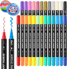 25 Colors Dual Tip Acrylic Paint Markers, Brush Tip and Fine Tip Acrylic Paint P