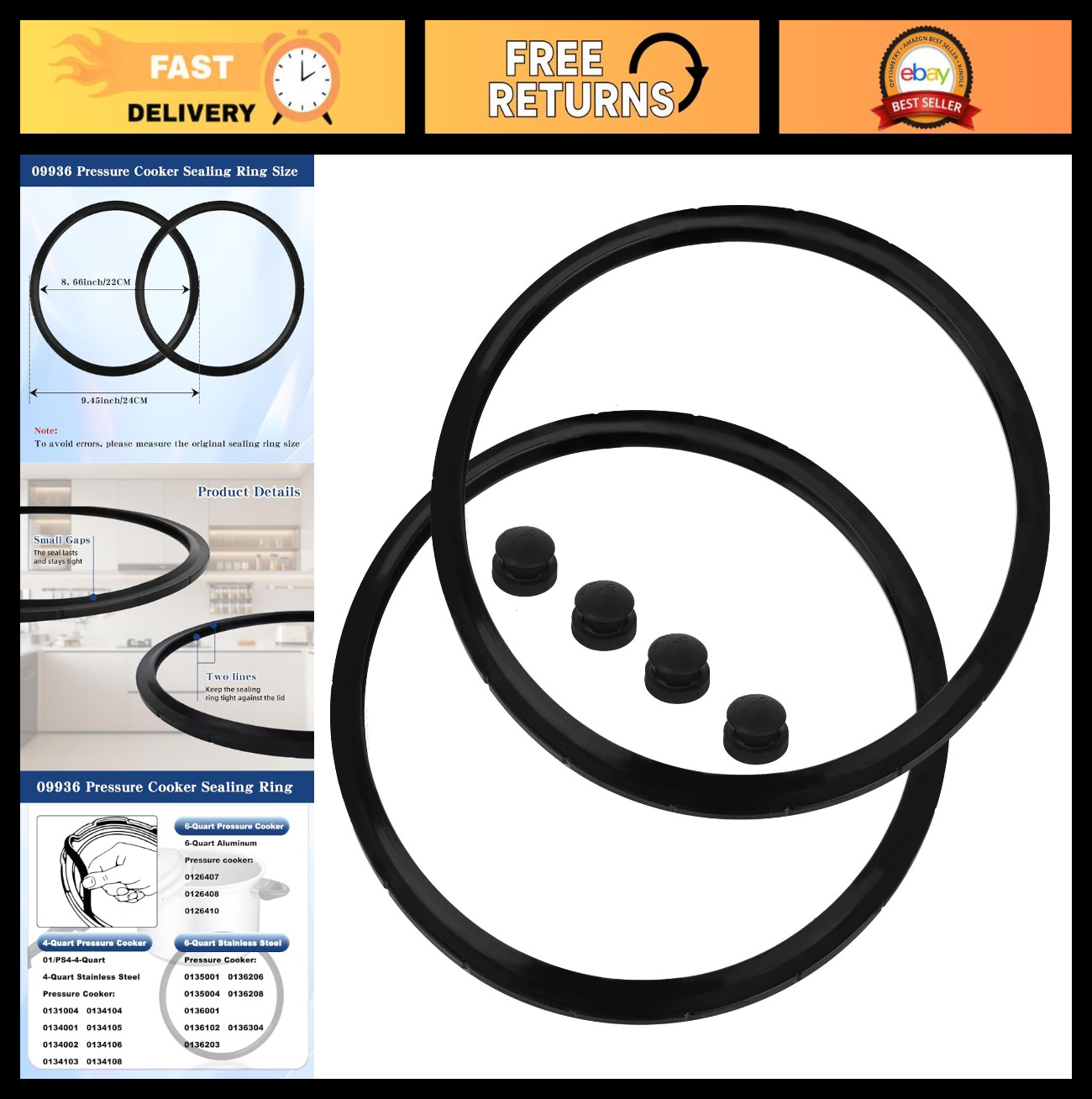 Sealing Ring & 4 Pack Overpressure Plug - Food-grade Sili