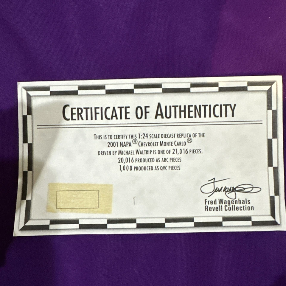 Michael Waltrip #15 NAPA Daytona 500 2001 1/24 caja de certificado Revell usada en excelente estado Foto 4 de 4