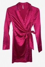 AsYou ASOS Pink Satin Wrap Dress Long Sleeve Mini Shirt Party Glam