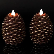 Flameless Candles with Timer, Battery Operated Flickering Wick Real Wax Pine ...