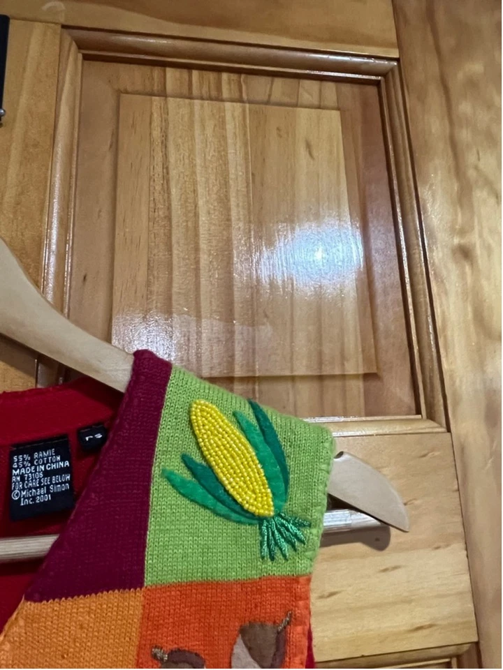 RARO DE COLECCIÓN Chaleco Tejido Michael Simon Acción de Gracias Temático Festivo Patchwork PS Foto 3 de 4