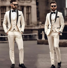 Ivory Men's Suits Formal Business Wedding Groom Tuxedos Casual 3Pieces Slim Fit