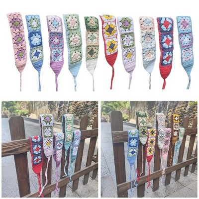 Cute Crochet Turban Woman Bandana with Flower Pattern Summer Sunproof Kerchief