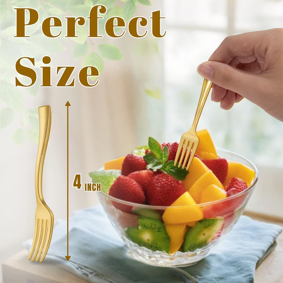 Mini horquillas de plástico desechables 300 piezas 4 pulgadas | Horquillas de plástico dorado | Que... Foto 2 de 4