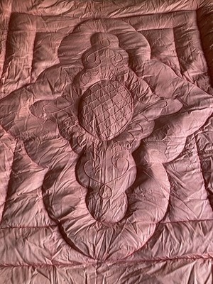 Vintage POW-HAM 30er -50er Jahre rosa Satin Eiderdaunen 150 cm x 130 cm.