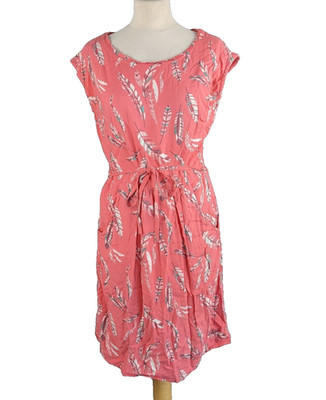 Weird Fish ''Minnihaha'' Size 10 Pink Leaf Print Belted Tunic Dress + Pockets