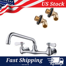 Commercial Wall Mount 8"Center Kitchen Faucet with 8"Swivel Spout  90 Adapters