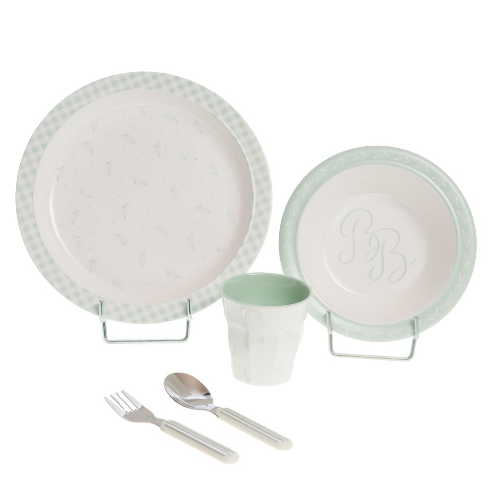Coffret dejeuner 5 pieces anti-casse en plastique vert amande pour enfant