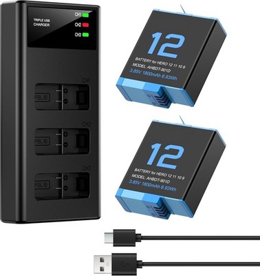 2x Lithium Ionen Akku für Hero 12/11/10/9 Black Komplettpaket