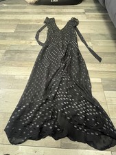 new ladies warehouse lurex black spotted  midi dress size 8 ruffle sleeves £75