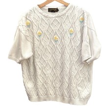 Vintage 80s Eddie Bauer Cable Knit Sweater Floral Embroidered Cottagecore Praire