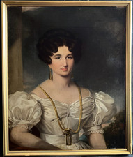 LARGE c1800 PORTRAIT YOUNG LADY - BARBARA LEWIN 1779-1852 Antique OIL Painting