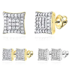 0.23CTW Natural Diamond White Yellow Gold Over Silver Square Stud Earrings 7.3mm