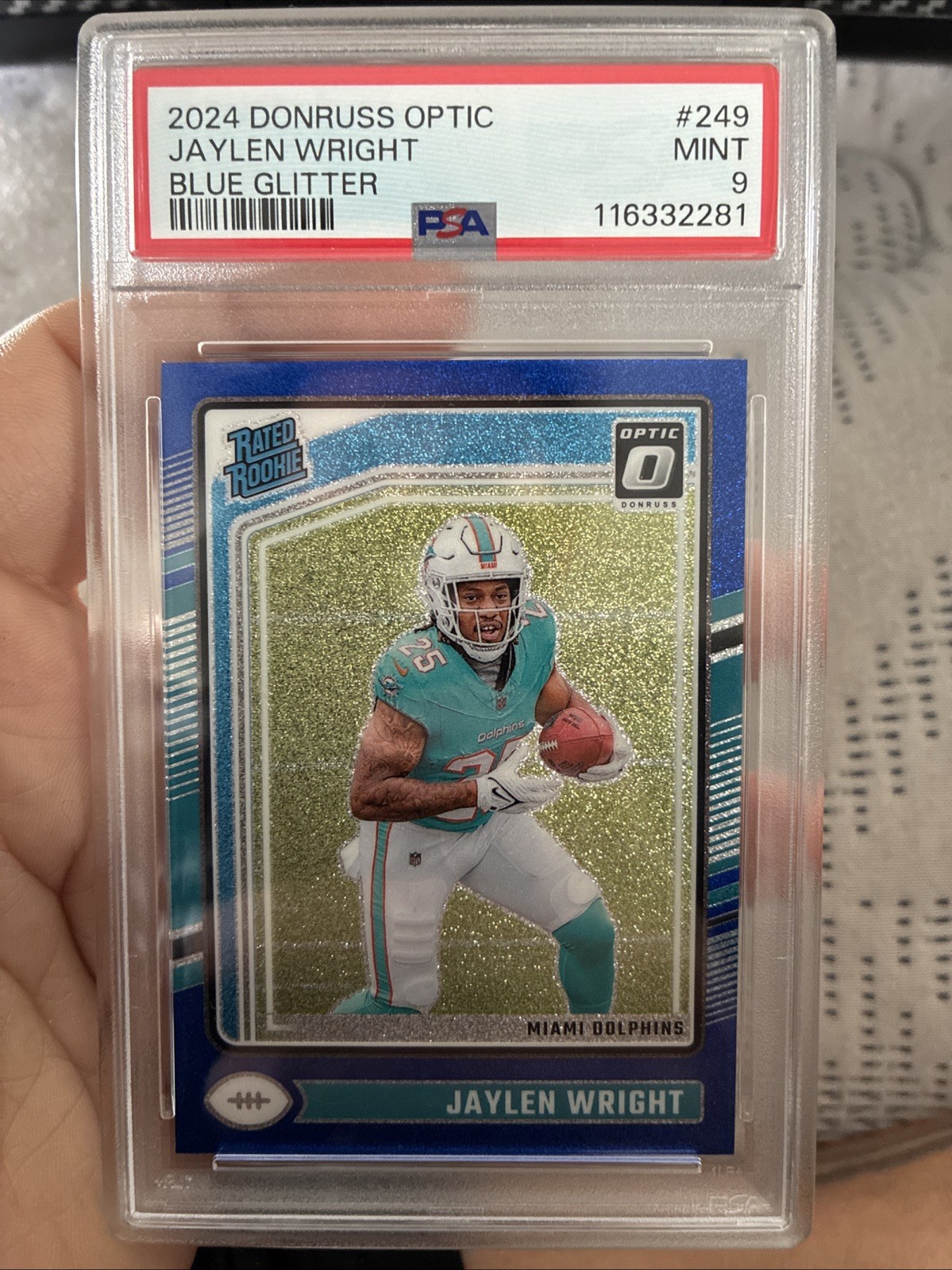 2024 Donruss Optic-Blue Glitter #249 JAYLEN WRIGHT PSA 9 Mint *Rated Rookie*
