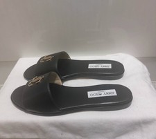 Jimmy Choo JC Leather Slides Women Size UK 4 Black Slip On Flat Sandals New 
