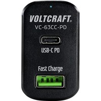 Voltcraft CAS-63 USB LadegeräT 63 W 1X USB-A, 1X USB-C® USB PD Schwarz KFZ USB