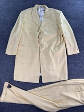 Vintage Falcone Suit 50R Yellow Polyester Gold Windowpane USA Union Set 44x27