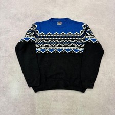 Vintage Knitted Jumper abstract patterned grandad knit sweater Men's L