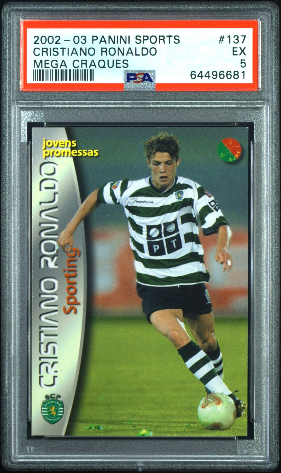 2002-03 Panini Sports Mega Craques Soccer #137 Cristiano Ronaldo RC Rookie PSA 5
