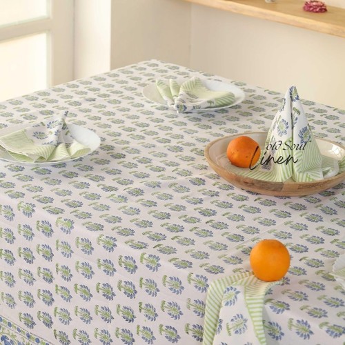 Floral Hand Block Cotton Tablecloth Boho Chic Dining Table Cover for Kitchen - Picture 6 of 10