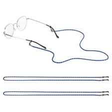 3 Pcs Eyeglass Strap, 27.6 Inch Braided PU Leather Eyeglass Chains, Dark Blue