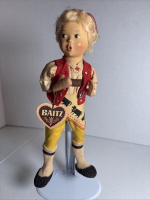 Vintage Baitz whistle mouth pucker up cloth doll made in Austria
