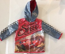 Disney Estore Cars Lightining Mc Queen Rain Jacket Raincoat New Hooded Sz 2