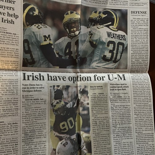 Tom Brady 1st Start Michigan vs Notre Dame Ticket Stub Program Newspaper 9/5/98 - Picture 8 of 12