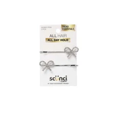 Scunci Trend Essentials Bobby Pins, 2-Pack, Silver or Gold with Rhinestone Bow