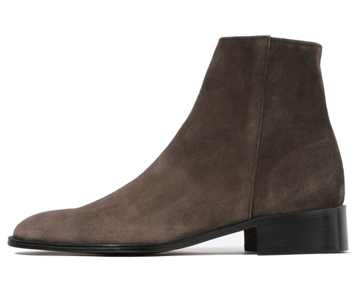 Botas al tobillo Firenze Atelier hechas a mano marrón oscuro de gamuza puntiaguda con cremallera - Imagen 5 de 14