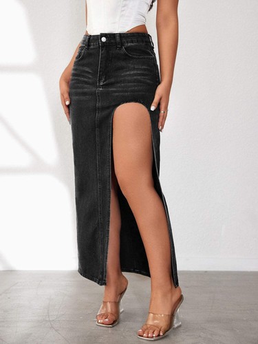 High Rise Slit Denim Skirt main image 0
