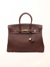 Hermes Birkin 35 Handbag Burgundy Red Brown W Cadena Padlock Keys Clochette 