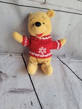 Vintage Disney Store Winnie the Pooh Snowflake Sweater Pooh Mini Bean Bag Beanie