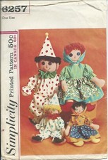 S 6257 sewing pattern 60's stuffed Clown  Peasant RAG DOLLS each 2 sizes UNCUT