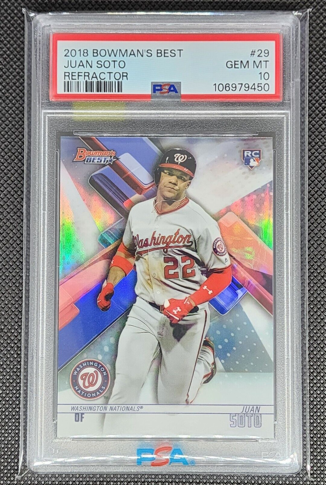 2018 BOWMAN'S BEST 29 JUAN SOTO RC ROOKIE REFRACTOR PSA 10 GEM MINT
