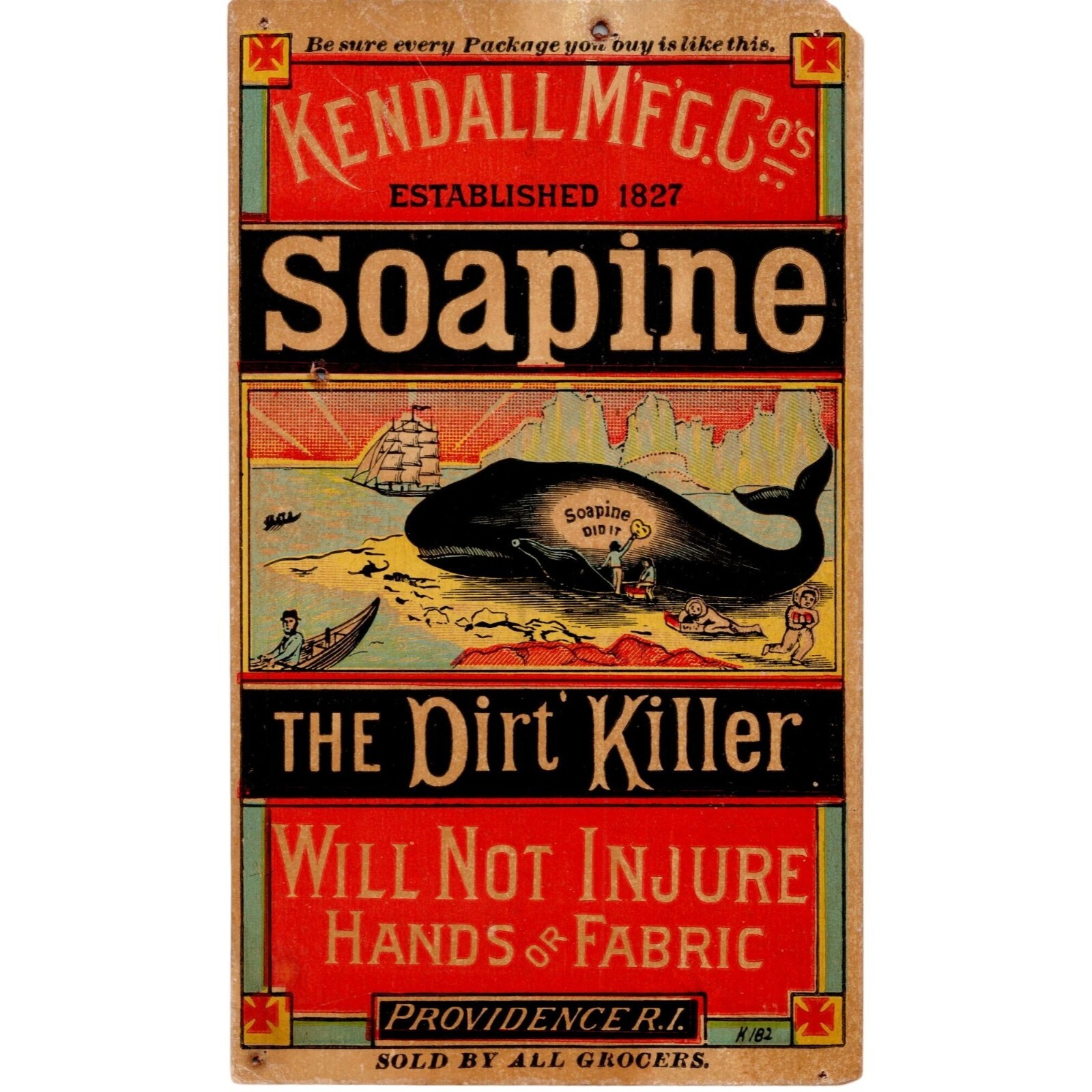 1880s SOAPINE Trade Card - Kendall MFG Co Beached Whale - English & German