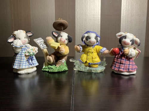 Lot of 4 Enesco Mary's Moo Moos Figurines - School, Police, Rain, Maid of Honor