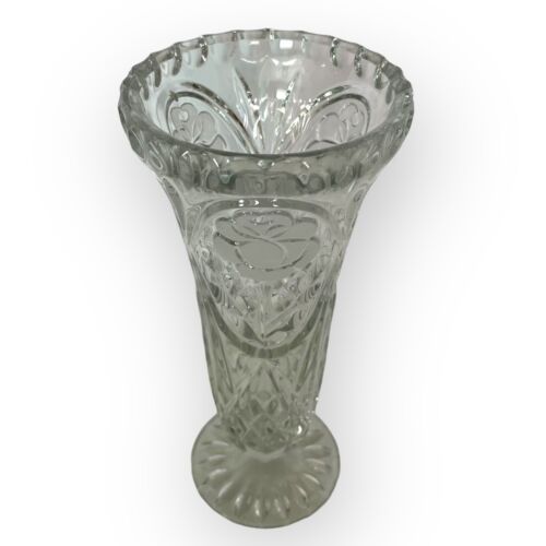 Vintage American Rose schwere Kristall geätzte Blumenvase klar 8,25" - Bild 4 von 11